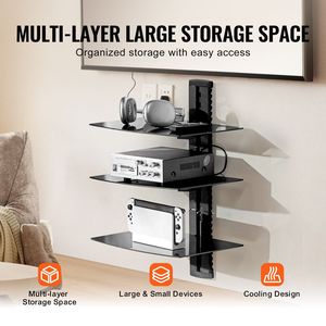 Mensole Galleggianti in Vetro Rinforzato, Supporto a Parete per TV, Centro di Intrattenimento, Capacità 18 Libbre, Ripiano per Lettore DVD - Product Image 4