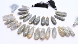 ลูกปัดหินซันสโตนสีดำธรรมชาติทรงหยดน้ำขนาด 8 นิ้ว ความยาว 8x26 ถึง 10x32 มม. แบบเรียบเนียน AAA จำนวนมาก - Product Image 3