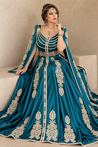 Robe longue en velours brodé prune, col en V, drapés de perles, manches cape fendues, ceinture dorée ornée, coupe ample respirante pour femme - Product Image 5