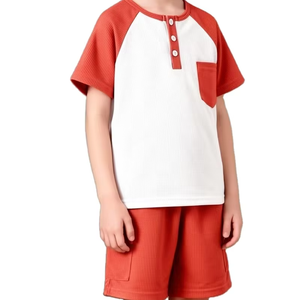 Color-Blocked Jersey TEE Shorts Set Outdoor Boys Summer Casual Stylish Print Worsted Fabric Short Sleeves Solid - Product Image 1