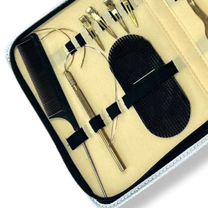 Kaamir Instruments Professional Eco-Friendly Gold Stainless Steel Hair Extension Tool Kit Salon Scissors <b>Pliers</b> Pull Needle <b>Set</b> - Product Image 4