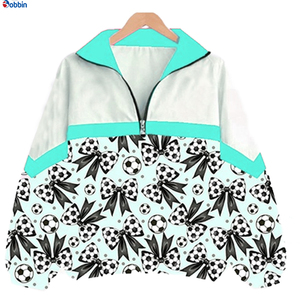 Top Quality Windbreaker <b>Jacket</b> for <b>Women</b> Racer <b>Jacket</b> Full Sleeve Zipper Front Bows Soccer Pattern Green White Breathable Woven - Product Image 4