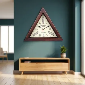 <b>Wooden</b> Wall Clock <b>Triangle</b> Shape Vintage Style Decorative Analog Clock for Home Office Bedroom Kids Room Living Room Wall Decor - Product Image 6