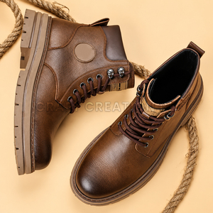 Botas de Tobillo para Hombre, de Cuero Genuino, Punta Redonda, con Cordones, Suela de Goma Antideslizante, Entresuela de EVA, Estilo para Todas las Temporadas, OEM, Personalizables - Product Image 1