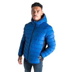 Men's Blue <b>Waterproof</b> Polyester Casual Washed Zipper Puffer <b>Jacket</b> with Hoodies Winter Wear <b>Plus</b> <b>Size</b> Knitted Processing - Product Image 1