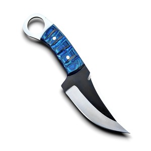 มีดคมกริบ ปลายแหลม ตีขึ้นรูปด้วยมือ ทำจากเหล็กกล้าไร้สนิม 12C27 พร้อมรูสำหรับนิ้วมือ เหมาะสำหรับการล่าสัตว์และตั้งแคมป์ ใบมีดแบบ Fixed Blade ด้ามไม้ Pakka รองรับ OEM/ODM ราคาประหยัด - Product Image 1