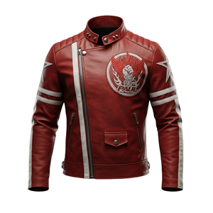 Blouson de motard en cuir rouge pour homme Paul Phoenix, style cosplay, avec broderie étoile et bandes de course, vente en gros, usine OEM - Product Image 2