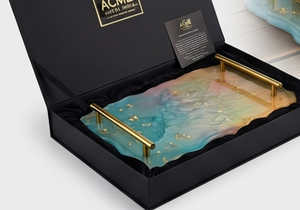 Luxury Resin <b>Serving</b> <b>Tray</b> With <b>Gold</b> Handles Lacquered Finished For Elegant Home And Stylish Modern Dining Presentation - Product Image 5