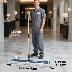 Paño de Limpieza Comercial de Algodón Reutilizable con Escurridor Automático, Duradero, para Pisos Planos, con Mango Largo de Metal y Bandeja de Acero Inoxidable, Sostenible - Product Image 2