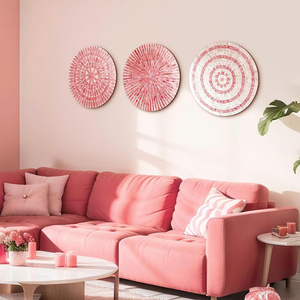 Round decorative <b>wall</b> <b>plate</b> in pink mother-of-pearl, handcrafted coastal design, home decor art from Vietnam. - Product Image 2