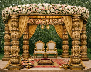 Arco Flotante de Lujo, Diseño Moderno y Tradicional para Mandap de Boda, Mandap Cantilever de Madera Tallada Ligero y Personalizado - Product Image 4