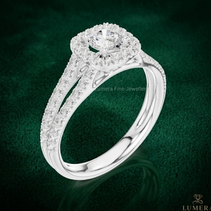Bague de fiançailles Halo en or blanc 9K 10K 14K 15K pour femme, diamant de laboratoire IGI taille ronde, bijoux à bande fendue - Product Image 3
