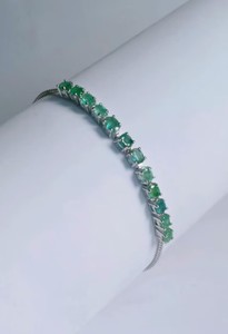 Natural Emerald <b>Adjustable</b> Stone <b>Bracelet</b> Sterling Silver White <b>Gold</b> Plated Luxury Elegant May Birthstone Wedding Jewelry Gift - Product Image 3