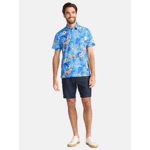 Chemise de golf pour homme à manches courtes en polyester/coton, imprimé floral bleu, décontractée, respirante, coupe régulière, tricotée, 180g - Product Image 4