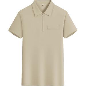 Camisa polo de manga corta color caqui para hombre de Shan Apparel con bolsillo en el pecho, corte regular, informal, de punto, de color sólido. - Product Image 3
