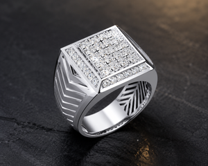 <b>Men</b> Diamond <b>Ring</b> Princess Cut Square Cluster Luxury Statement Jewelry Everyday Wear OEM ODM Fine Jewelry Manufacturer - Product Image 1