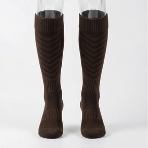 Knee High <b>Compression</b> <b>Running</b> <b>Socks</b> Brown Geometric Pattern Breathable Polyester Spandex Adult Sports <b>Socks</b> - Product Image 1