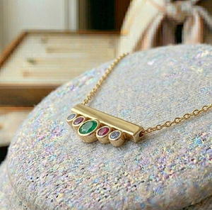 สร้อยคอออนิกซ์สีเขียวทรงกลมคลาสสิก 16 นิ้ว ประดับด้วยหินหลายชนิด เงินแท้ 925 ชุบทอง 18K เครื่องประดับทันสมัย - Product Image 3