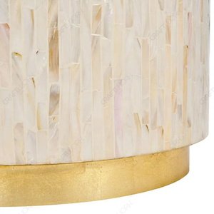 Ivory Mosaic Inlay Round <b>Side</b> <b>Table</b> <b>Gold</b> Tone Band Handcrafted Drum End <b>Table</b> Luxury Accent <b>Table</b> Designer Living Room Furniture - Product Image 3
