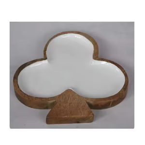 Bol de service en bois émaillé imprimé fait main pour la vaisselle et la décoration de table de fête - Product Image 1