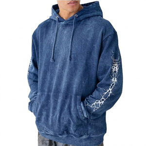Sweat à capuche pour homme personnalisé, style vintage délavé, 100% coton, effet délavé à l'acide, en molleton épais, streetwear, OEM - Product Image 5