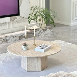 Table en travertin blanc <span class=keywords><strong>de</strong></span> style italien moderne Tostone, meubles contemporains pour le salon, fabriqués en pierre - Product Image 5