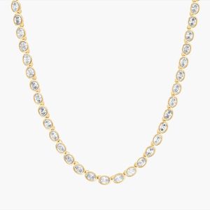 East-West Bezel Tennis <b>Necklace</b> With 10 CTW Oval Cut Lab-Grown Diamonds in Yellow Gold - Product Image 1