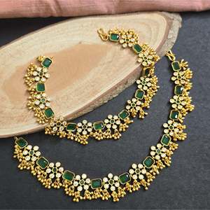 Baby Girl's Copper Anklet with Bell Pearl and Diamond-Simple Wedding Foot Jewelry - Product Image 1