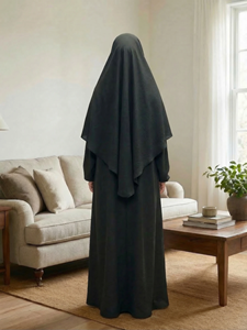 ชุดอาบายะสีพื้นพร้อมฮิญาบ 2 ชิ้น |   ชุดเดรสยาวแบบเปิดด้านหน้าสำหรับสตรีมุสลิมสำหรับละหมาด - Product Image 4