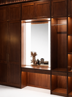 Armoire d'appoint moderne en acajou avec miroir et éclairage LED, idéale pour appartement, salle à manger, salon, chambre, maison et hôtel