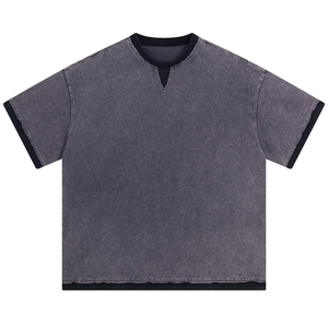 <b>Men's</b> Distressed Round Neck T-shirts Custom Logo <b>Men's</b> Heavyweight <b>Cropped</b> Oversize Acid Wash T Shirts <b>For</b> <b>Men's</b> - Product Image 3