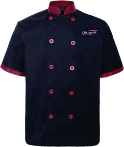 เสื้อเชฟแบบยูนิเซ็กซ์ ผ้าโพลีเอสเตอร์ สำหรับร้านอาหาร ชุดทำงานในครัว ทนทาน พิมพ์ลายด้วยความร้อน ผ้าทอ แขนสั้น - Product Image 3