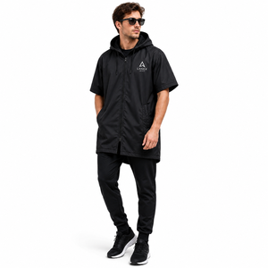 Parka de bain unisexe personnalisé imperméable à manches courtes avec capuche, fermeture éclair intégrale, séchage rapide, idéal pour la natation, le surf et la plage - Product Image 2