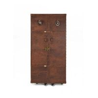 Buffet Bar en Cuir Marron Moderne, Meuble de Rangement de Luxe Fait Main à 2 Portes pour Maison et Bureau, Forme Rectangulaire