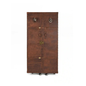 Mueble Bar de Cuero Moderno, Mueble de Almacenamiento Marrón, Aparador Buffet de 2 Puertas, Armario Bar de Lujo Hecho a Mano para Sala de Estar - Product Image 2