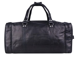 Sac de voyage de luxe en cuir véritable noir, grand sac de sport, sac de week-end, sac de voyage multi-poches, organisateur, polyester rembourré, fermeture éclair - Product Image 4