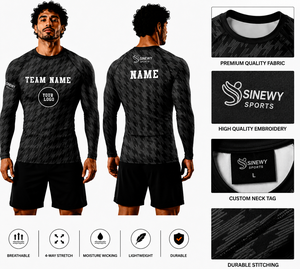 เสื้อผ้าออกกำลังกายผู้ชาย แขนยาว กระชับรูปทรง ป้องกันรังสียูวี 50 ระบายอากาศ แห้งเร็ว ผ้ายืดสแปนเด็กซ์/โพลีเอสเตอร์ 220 กรัม ไร้ตะเข็บ พิมพ์ลายดิจิตอล OEM - Product Image 1