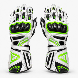 Gants de moto de course à doigts entiers blancs, verts et noirs, en cuir de vachette, protection des articulations en carbone, fermeture auto-agrippante - Product Image 1