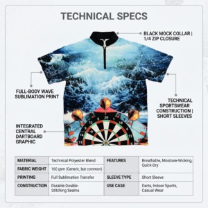 เสื้อโปโลแขนสั้นผู้ชาย ลายพิมพ์ดิจิทัลรูปคลื่นทะเล ดีไซน์เป้าปาเป้า แห้งเร็ว ผ้าถักโพลีเอสเตอร์ สไตล์ลำลอง - Product Image 4