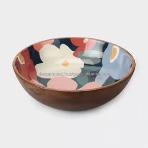 Cuenco redondo de madera impresa para servir, vajilla, utensilios de cocina multiusos, uso de ensaladas de frutas, cuencos para servir - Product Image 1