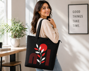 300gsm Black Canvas Tote Bag Zipper Closure Shopping Bag 21x19x4 Custom Logo Eco Friendly Reusable <b>Extra</b> <b>Large</b> Polyester Lining - Product Image 2