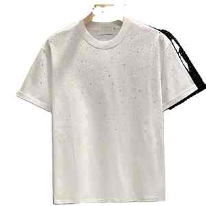 T-shirts pour femmes en coton doux et respirant, ornés de cristaux faits à la main de haute qualité, scintillants et luxueux, pour le printemps et l'été - Product Image 6
