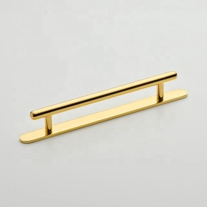 Stylish Brass Cabinet Pull <b>Handle</b> With Back Plate Bar Shape <b>Gold</b> Finished Durable Furniture Hardware for <b>Kitchen</b> Drawer Door Use - Product Image 1