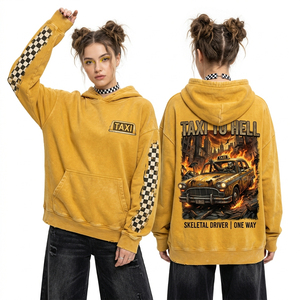 Sudadera con capucha oversize de felpa para mujer, personalizada, vintage, con lavado ácido, efecto desgastado, con estampado gráfico de esqueleto de vampiro y diseño de diario - Product Image 6