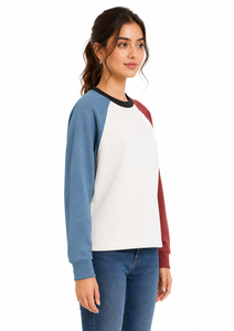 Premium Women's Color Block <b>Raglan</b> Sweatshirt Soft Cotton Fleece Casual Pullover Long Sleeve Crew Neck Lightweight Everyday <b>Top</b> - Product Image 5