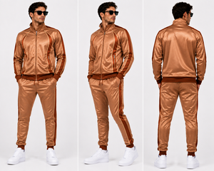 Custom Copper <b>Brown</b> Tracksuit Set for Men Wholesale Metallic Sportswear <b>Jogger</b> Suit OEM Manufacturer - Product Image 1
