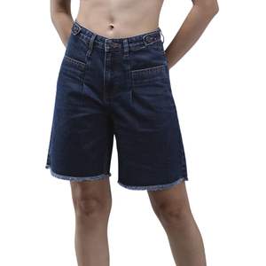 Mid Blue High Rise Denim Shorts Straight Leg Raw Edge <b>Jean</b> Bottoms <b>Ladies</b> Casual Streetwear Fashion - Product Image 1