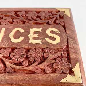 Handmade Vintage Wooden Spice <b>Box</b> with Brass Inlay Hand-Carved Floral Storage <b>Box</b> Rustic Kitchen, Collectible Wooden Home Accent - Product Image 6