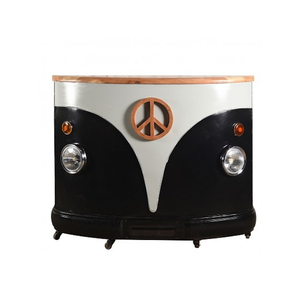 Mesa de Bar Redonda de Metal con Tapa de Madera, Diseño de Signo de Paz, Mueble de Bar Tradicional, Ecológico y Duradero para el Hogar - Product Image 3