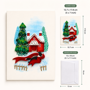 Carte de Noël en quilling en gros, motif Cabane de Noël Cozy Winter Wonderland, impression numérique 3D personnalisée faite à la main sur papier - Product Image 2